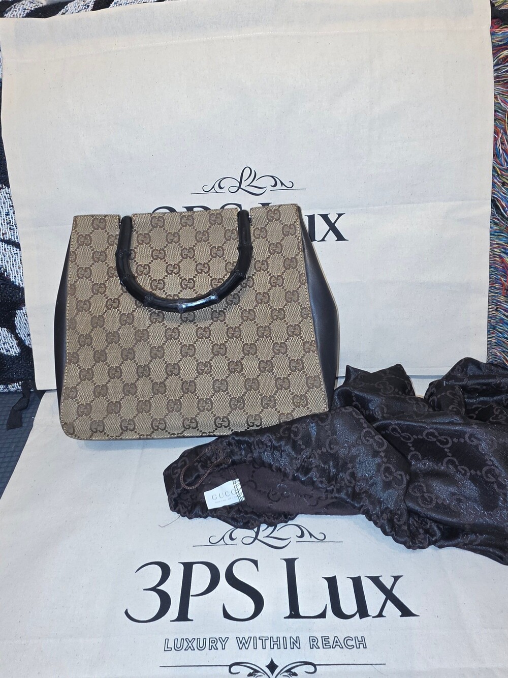 Vintage Gucci GG Monogram Bamboo Handle Tote